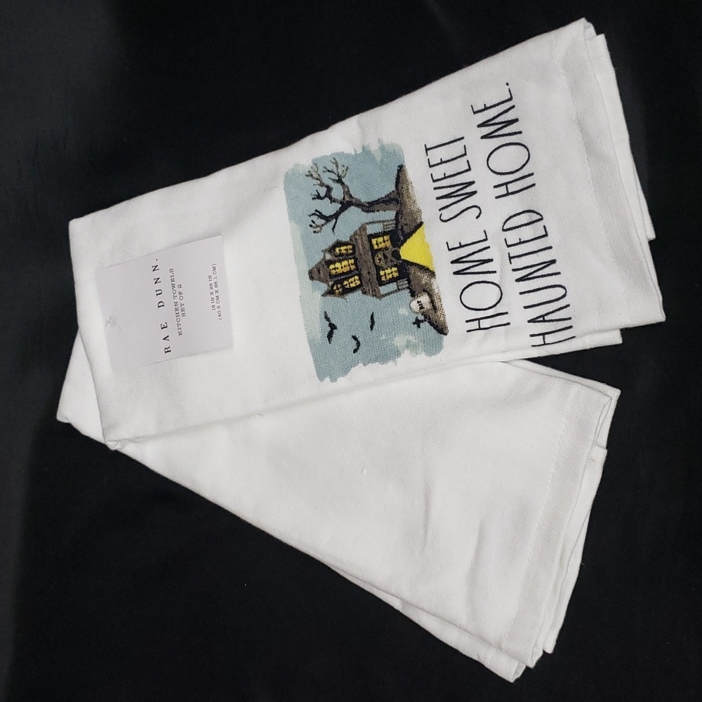 Rae Dunn NWT Set of 2 Kitchen Towels, "Home Sweet Haunted Home"